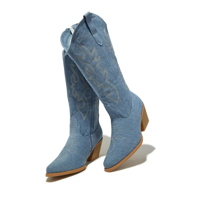 Abby Cowgirl Boots - Denim