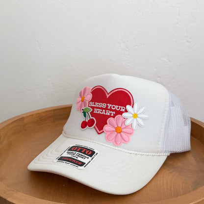 White Bless Your Heart Patch Trucker Hat