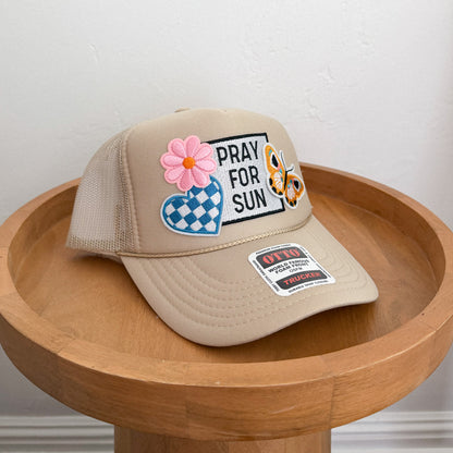 Khaki Pray for Sun Patch Trucker Hat