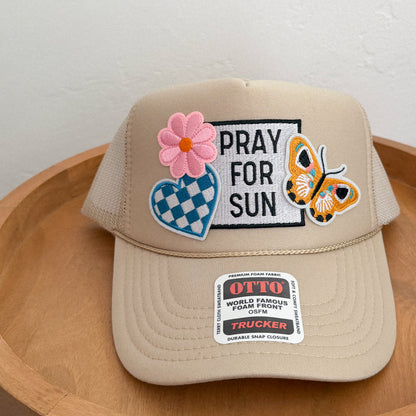 Khaki Pray for Sun Patch Trucker Hat