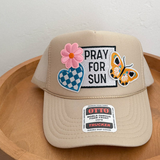 Khaki Pray for Sun Patch Trucker Hat