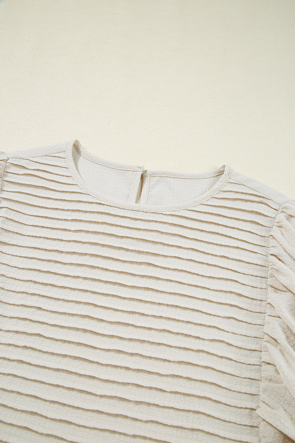 White Textured Ruffled Puff Sleeve Dress