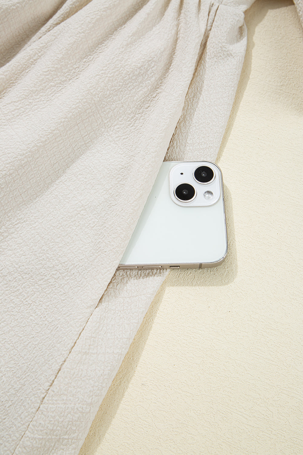 White Textured Ruffled Puff Sleeve Dress