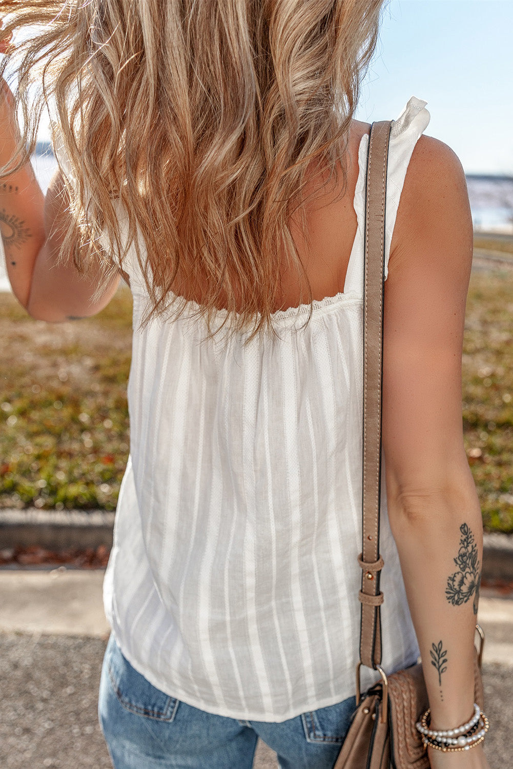 White Ruffled Buttoned Tank Top