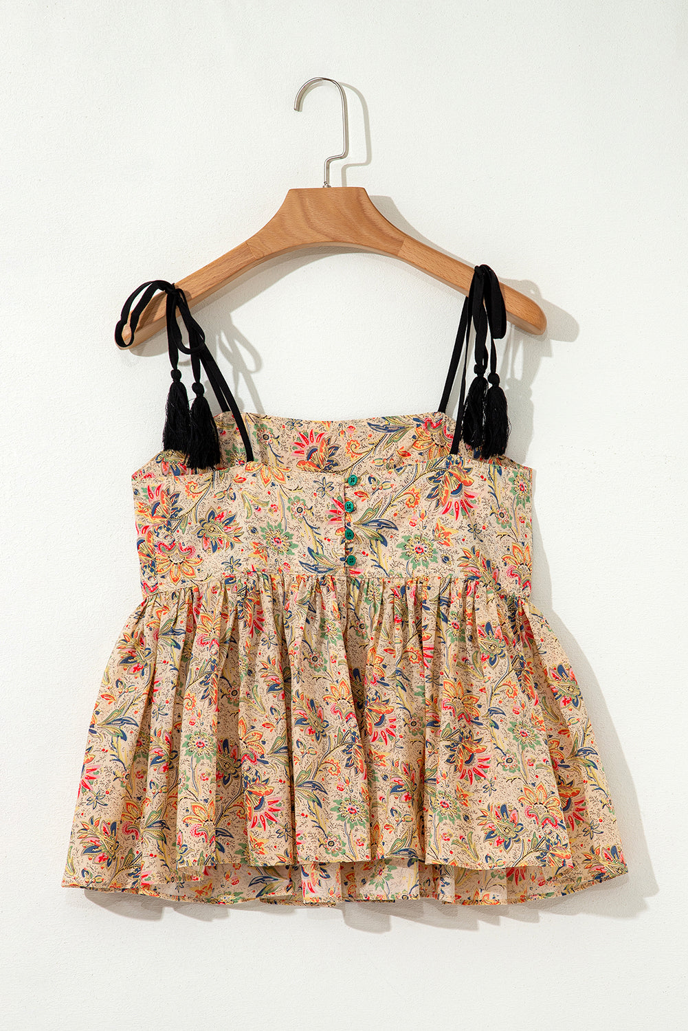 Apricot Floral Print Ruffled Peplum Tank Top