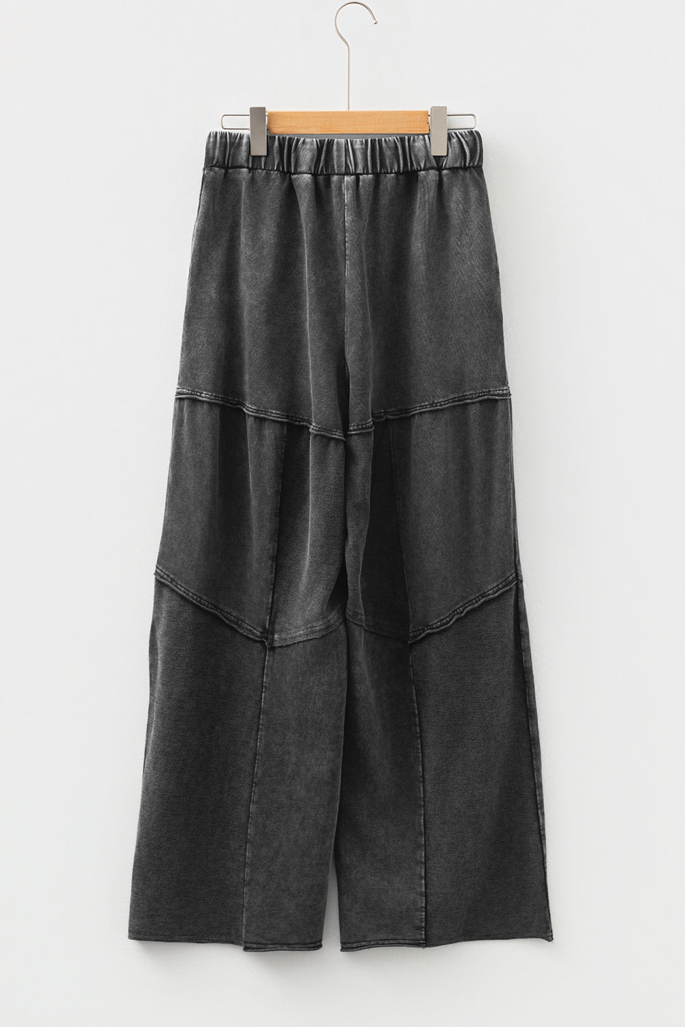 Black Mineral Wash Wide Leg Patchwork Drawstring Pants