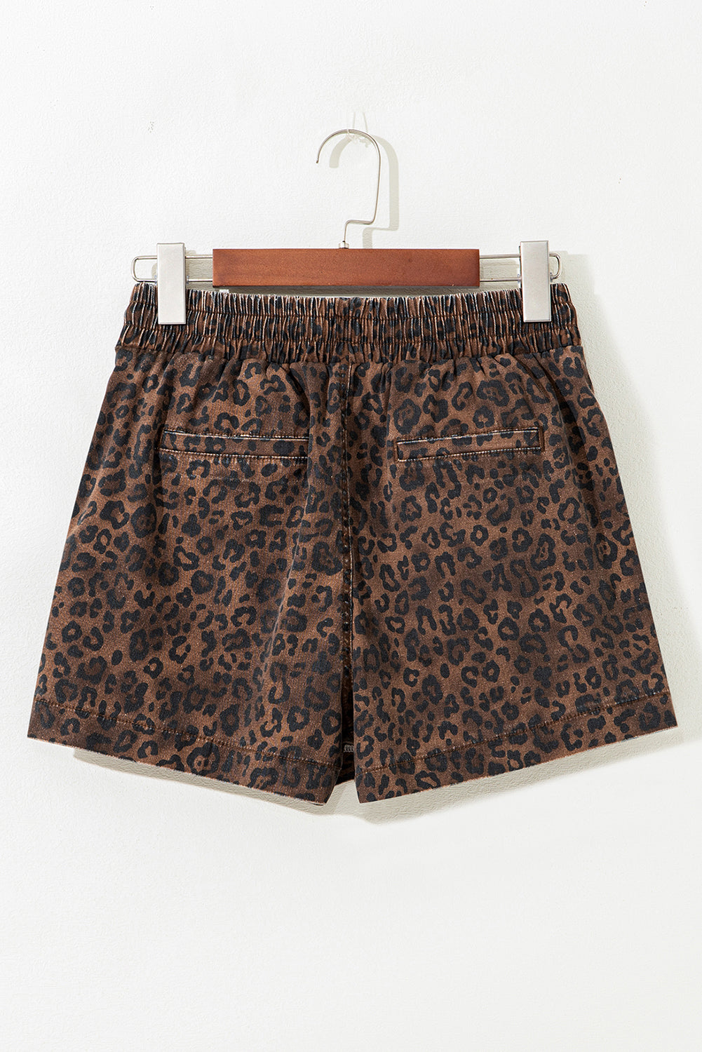 Brown Leopard Drawstring Denim Skort