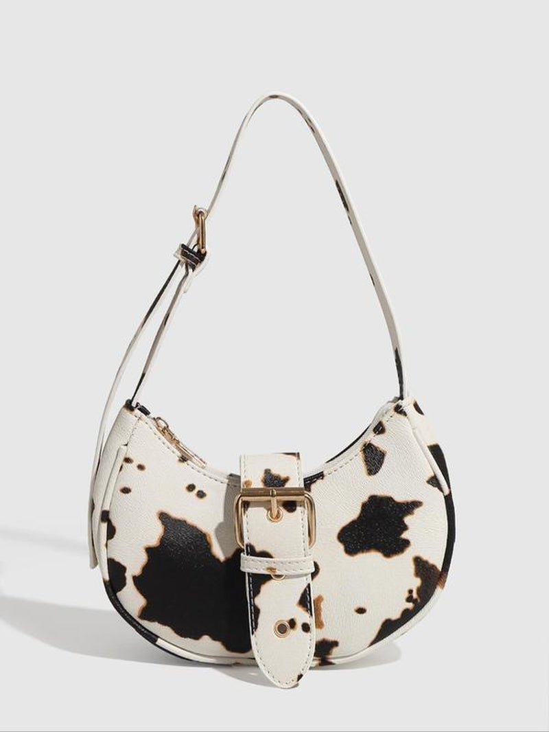 Women'S Fashionable Cow Print Handbag, Casual Versatile Zipper Shoulder Bag for Daily Used, Trendy All-Match Commuter Bag