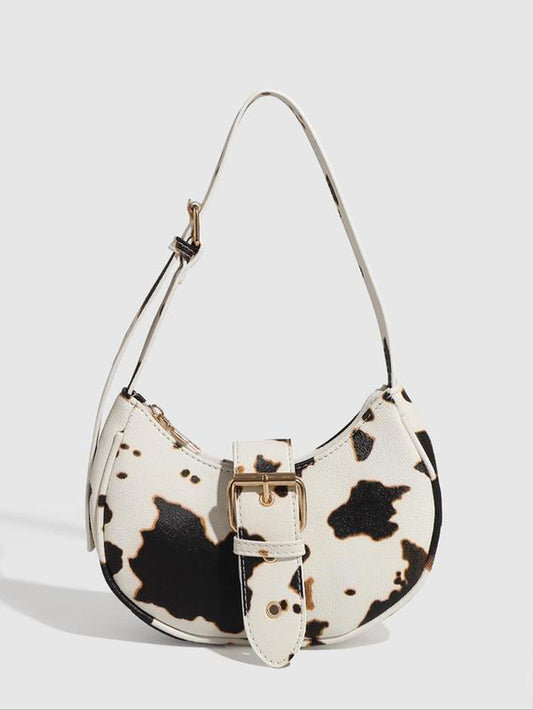 Women'S Fashionable Cow Print Handbag, Casual Versatile Zipper Shoulder Bag for Daily Used, Trendy All-Match Commuter Bag