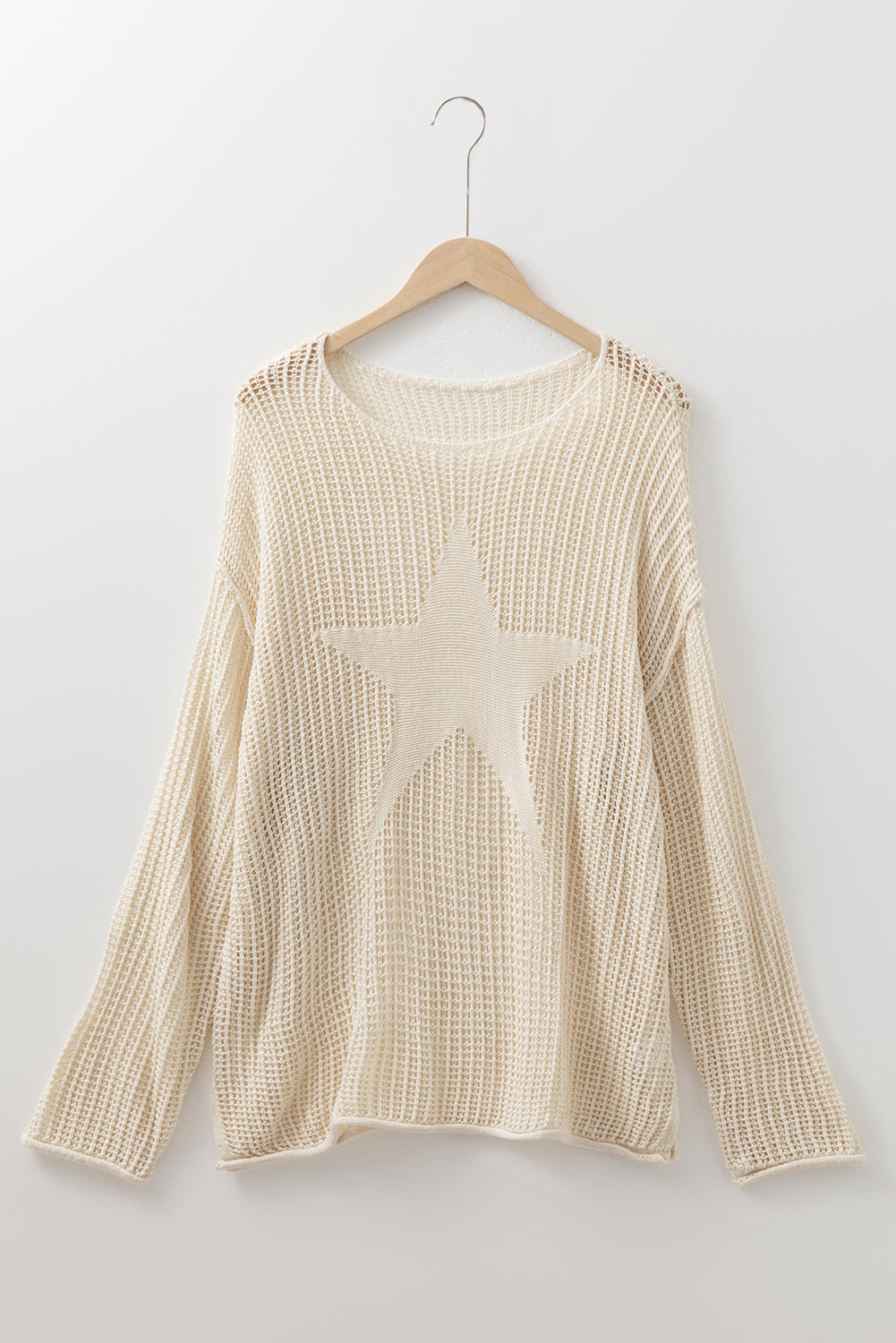 Parchment Hollow Out Knit Star Accent Jumper