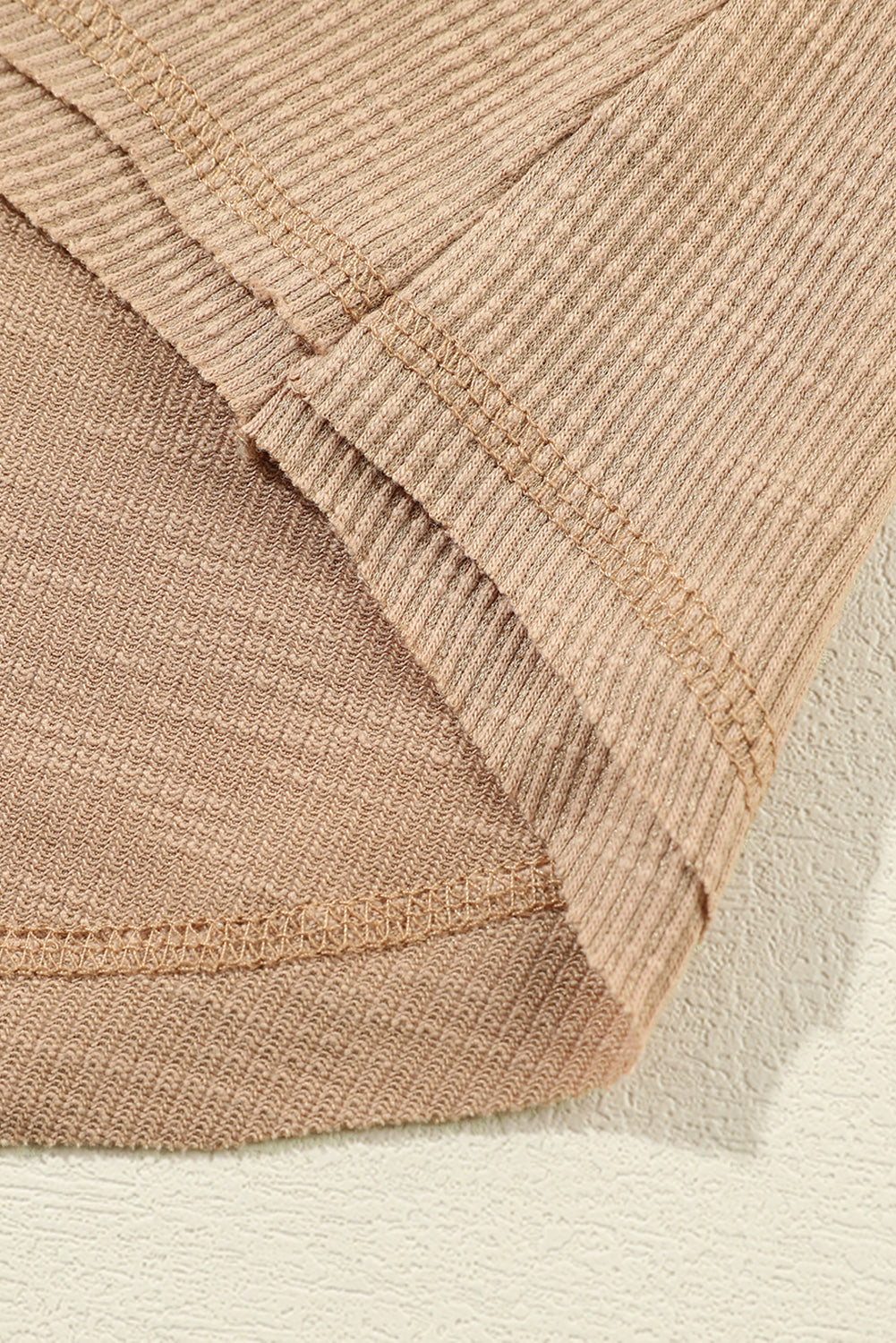 French Beige Floral Gauze Sleeve Ribbed Top