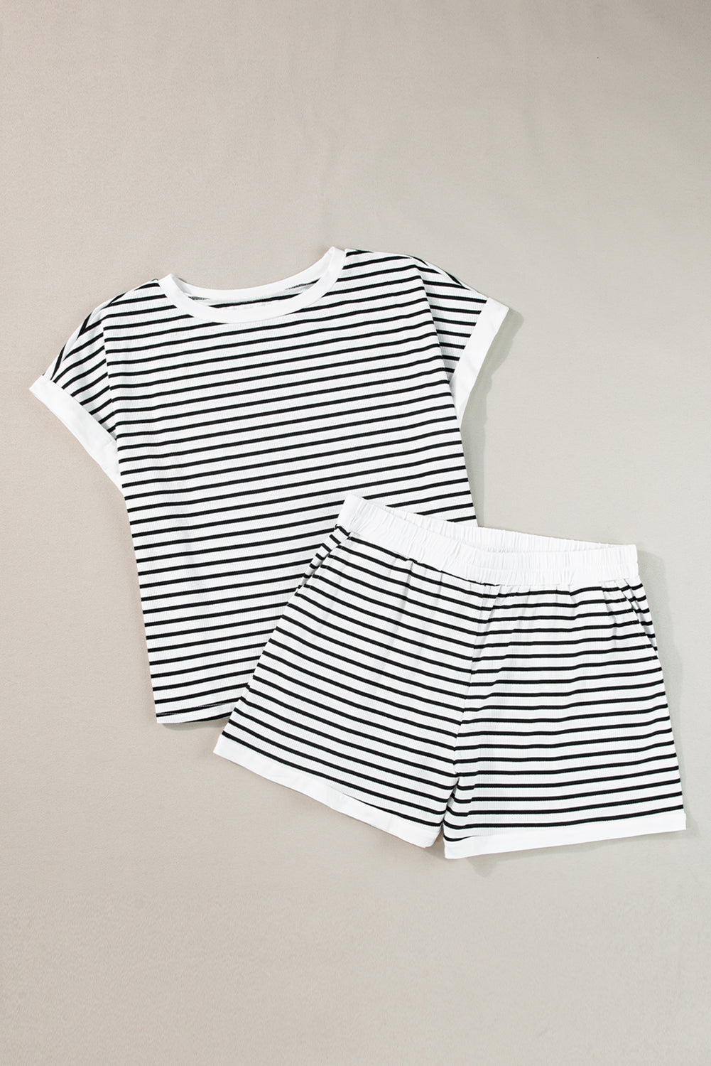 White Stripe Contrast Edge Two Piece Set