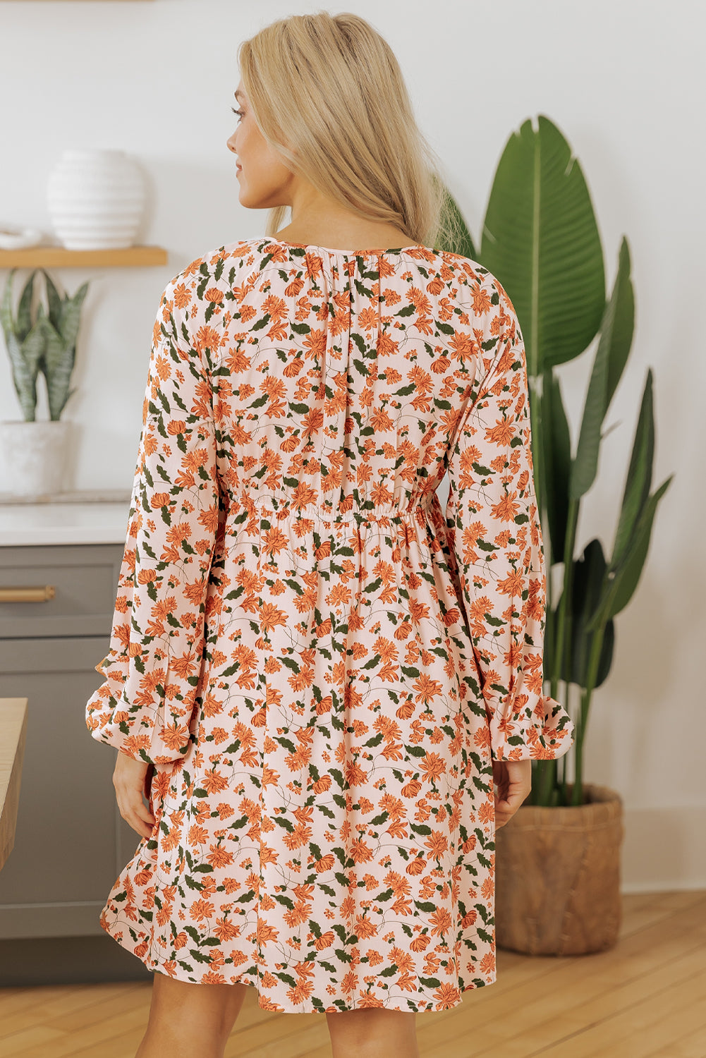 Floral Smocked Bubble Sleeve Babydoll Dress