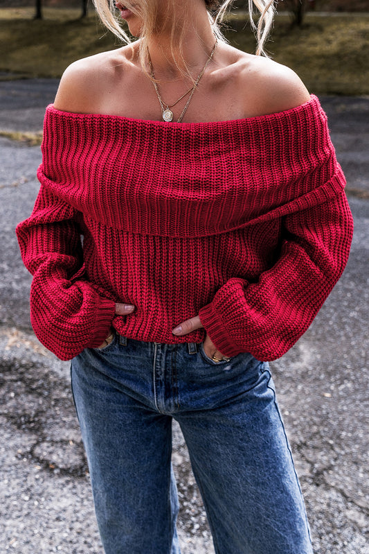 Red Off-The-Shoulder Knit Sweater