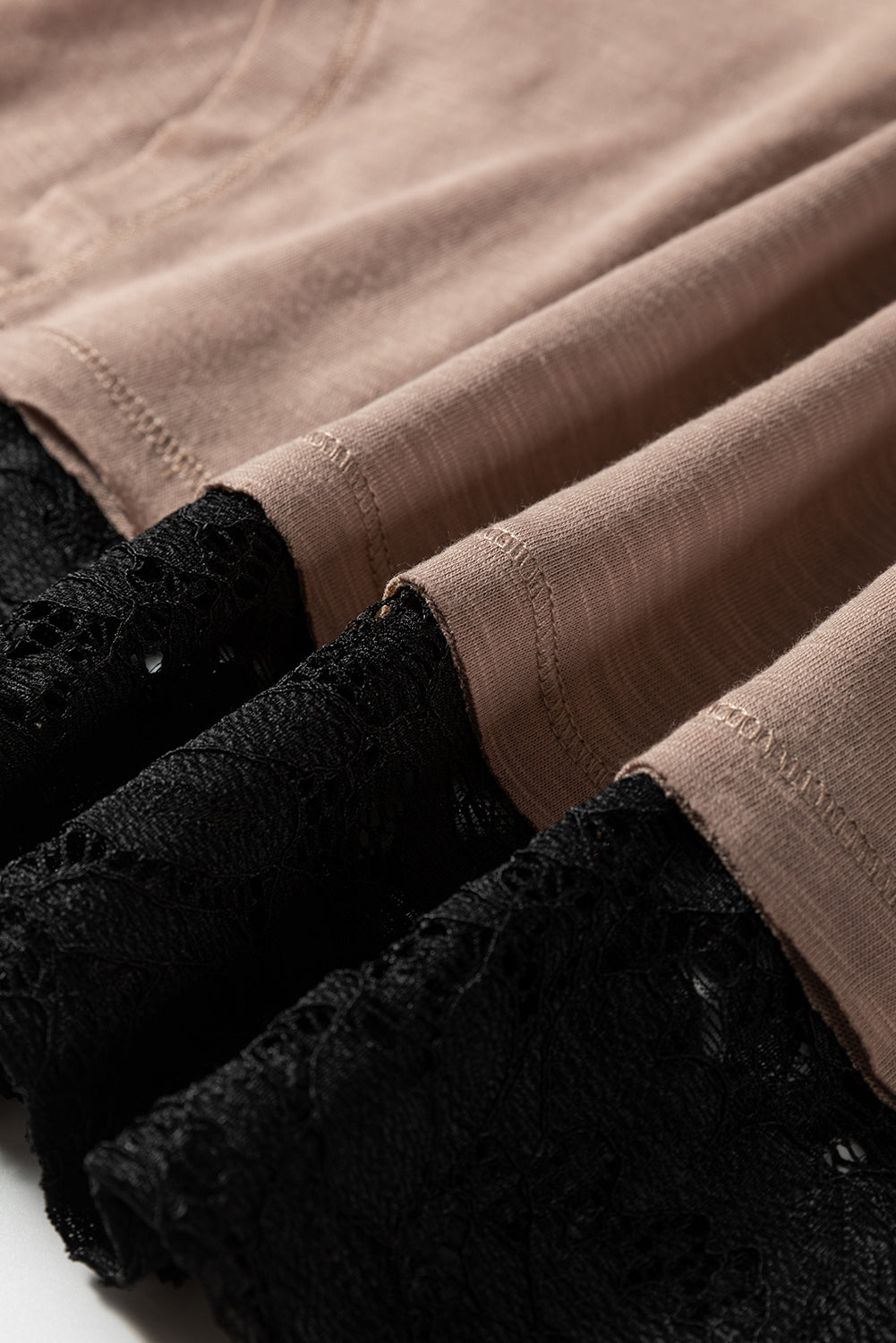 Dark Brown Sheer Lace Patchwork Casual Long Sleeve Tee