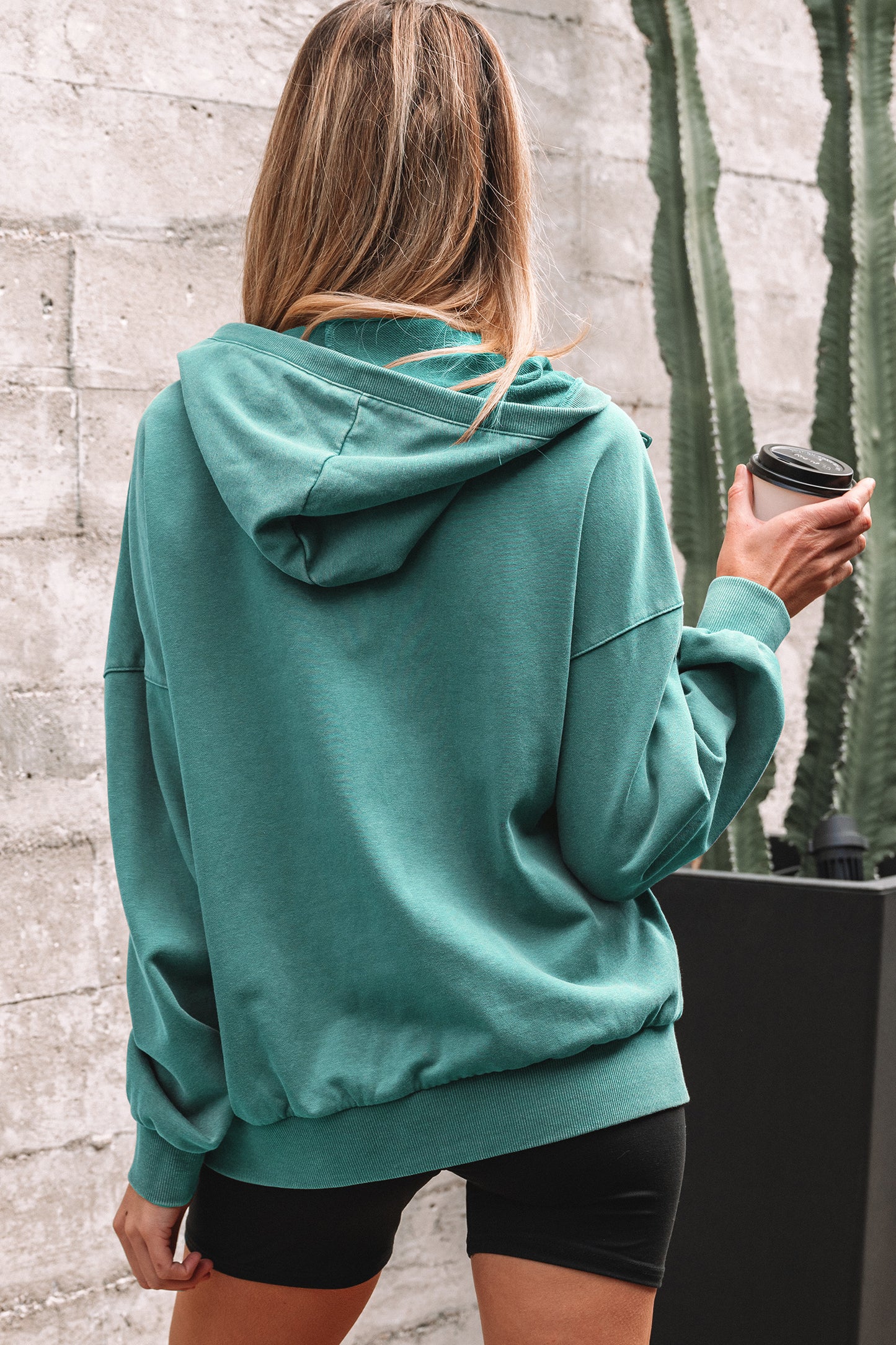 Half Zip Pocketed Mineral Wash Hoodie
