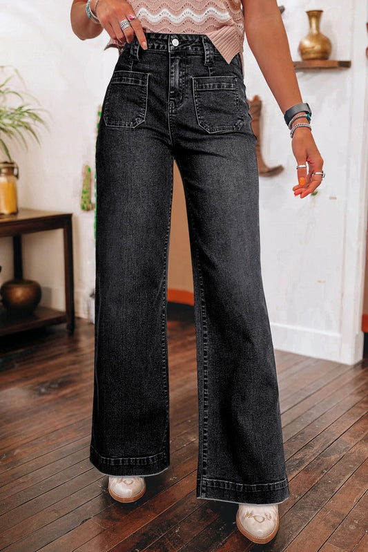 Wide Leg Pocketed High Waist Jeans