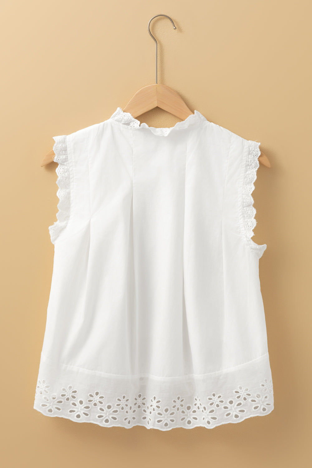 White Eyelet Sleeveless Buttoned Shirt