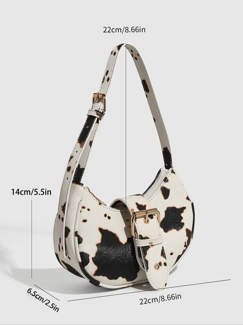 Women'S Fashionable Cow Print Handbag, Casual Versatile Zipper Shoulder Bag for Daily Used, Trendy All-Match Commuter Bag