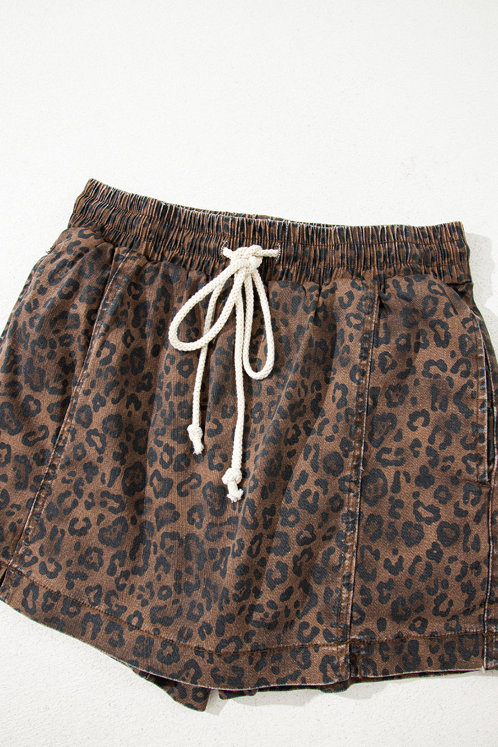 Brown Leopard Drawstring Denim Skort