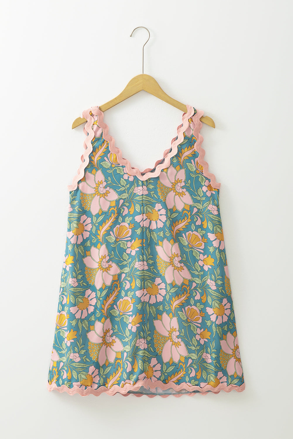 Sky Blue Floral Shift Mini Tank Dress