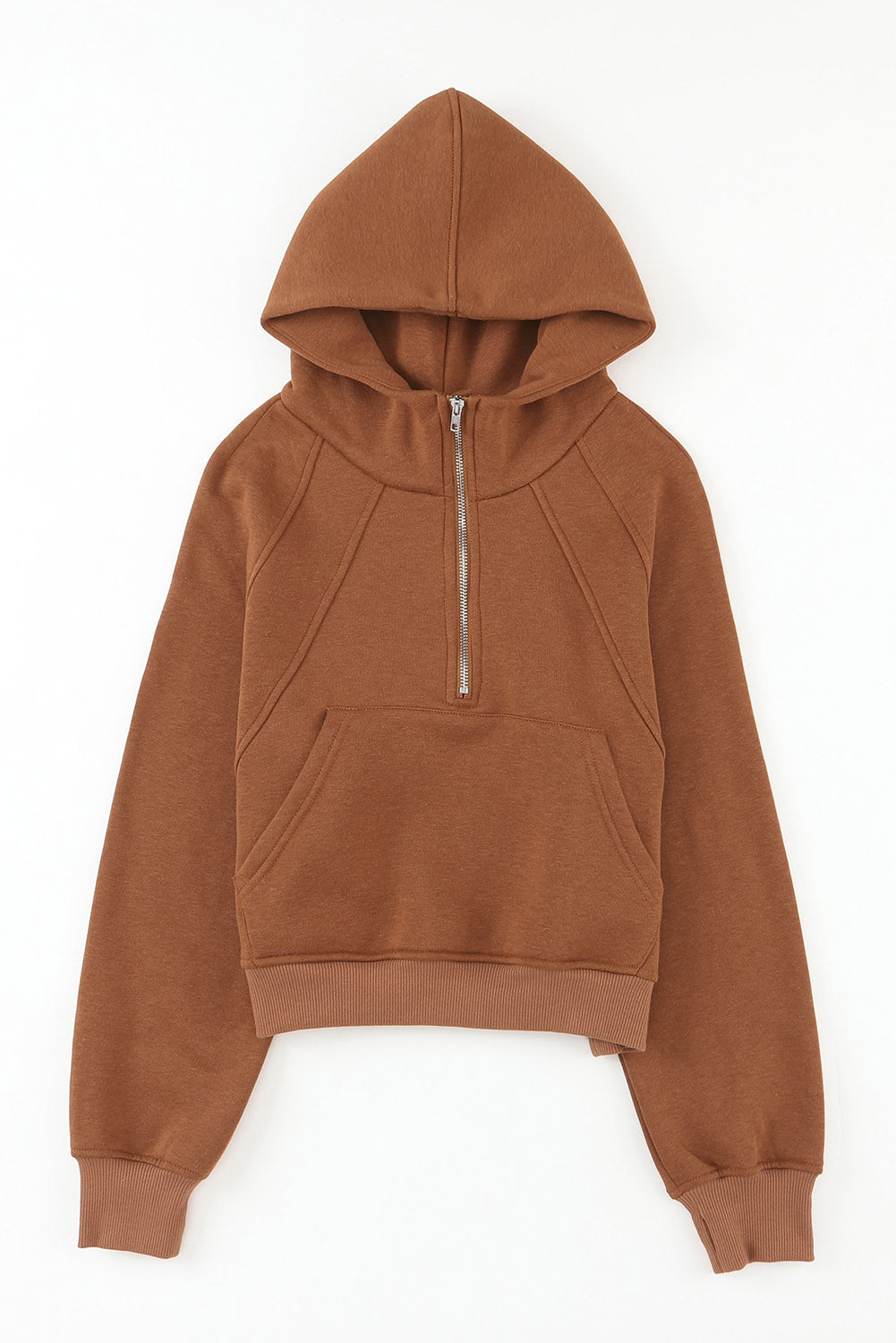 Brown Quarter Zip Pocket Hoodie