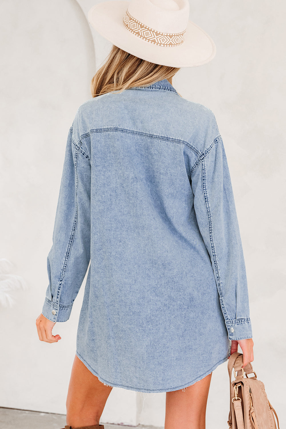 Raw Hem Denim Loose Shirt Dress