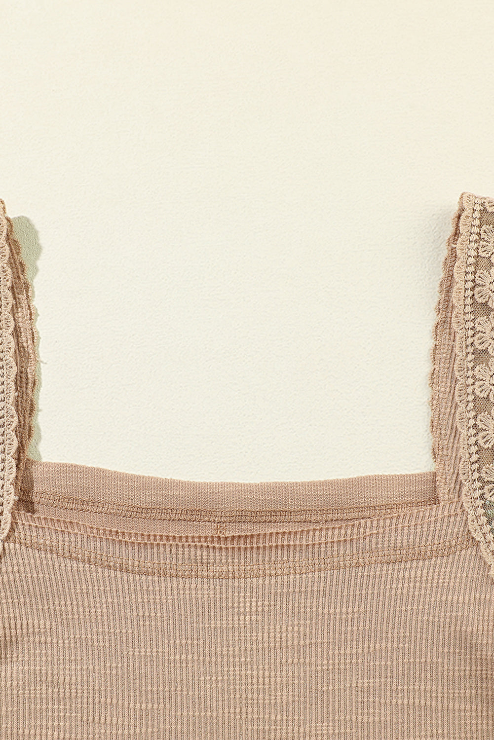 French Beige Floral Gauze Sleeve Ribbed Top