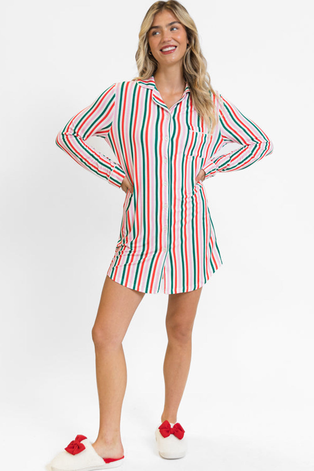 Christmas Striped Long Sleeve Shirt Style Lounge Dress