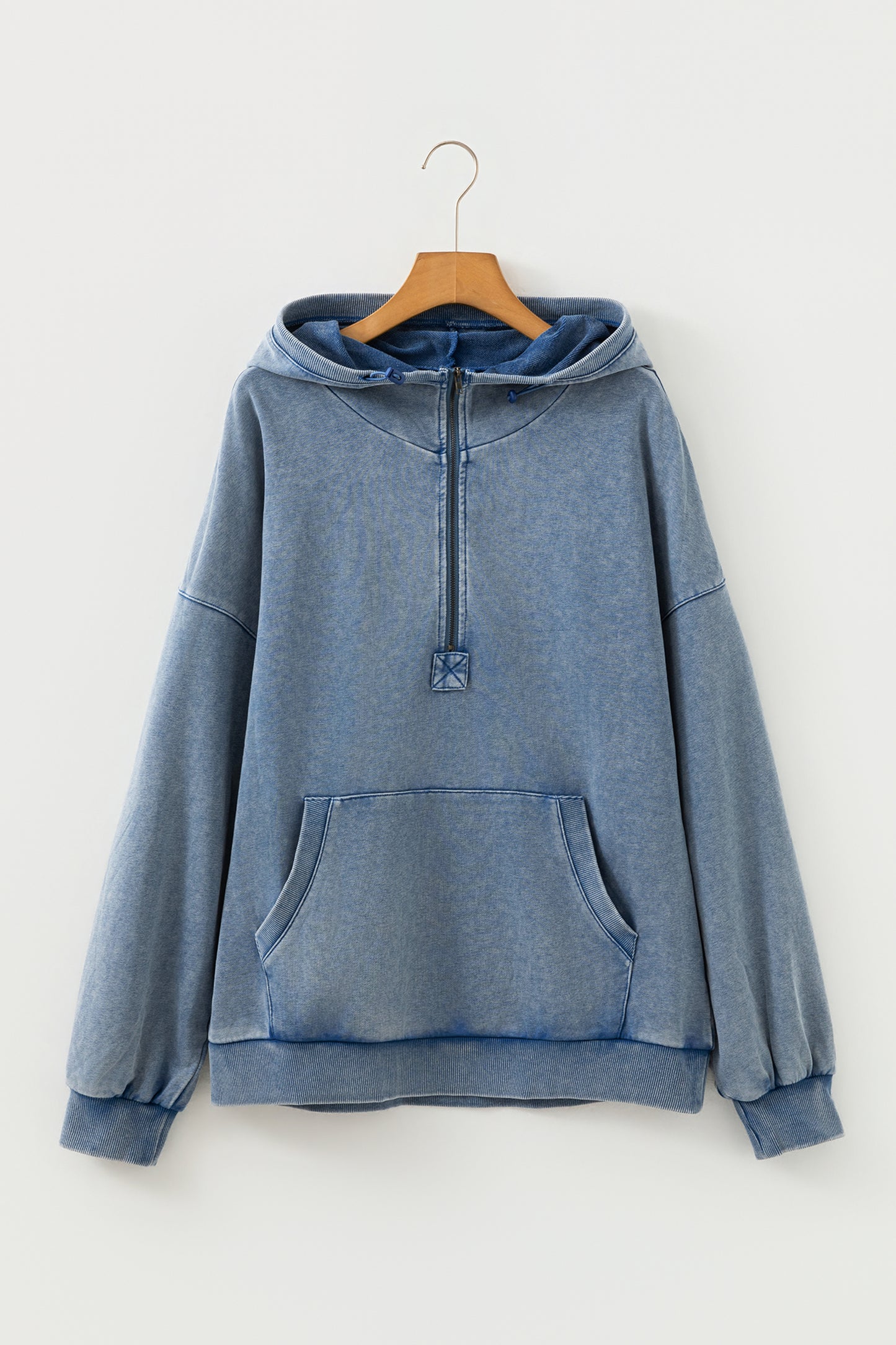 Half Zip Pocketed Mineral Wash Hoodie